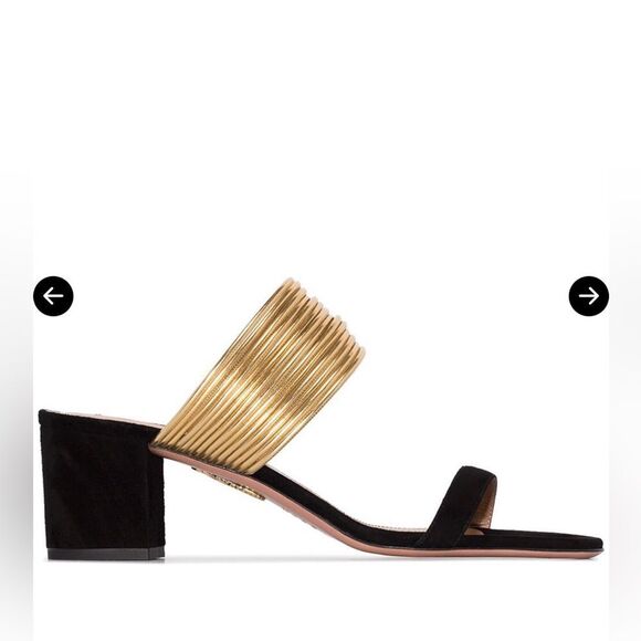 Aquazzura Rendez vous Sandals Black suede Gold strap size 38.5‎ US 8 heels - Picture 5 of 15